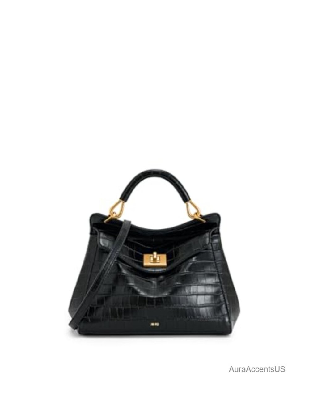 Croc-Embossed Vegan Leather Top-Handle Satchel Crossbody Bag